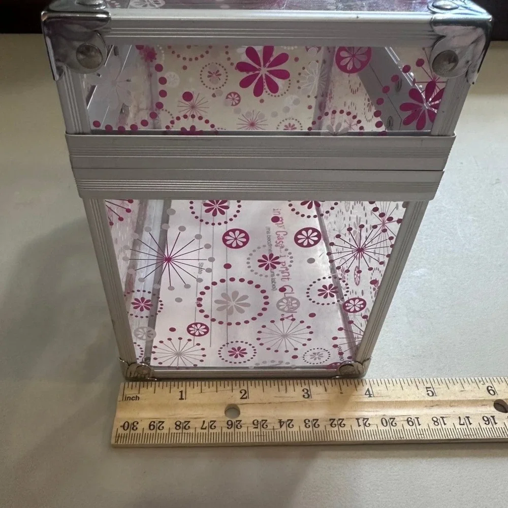 Caboodles Train Case Makeup Organizer Y2K Clear Pink Floral Excellent